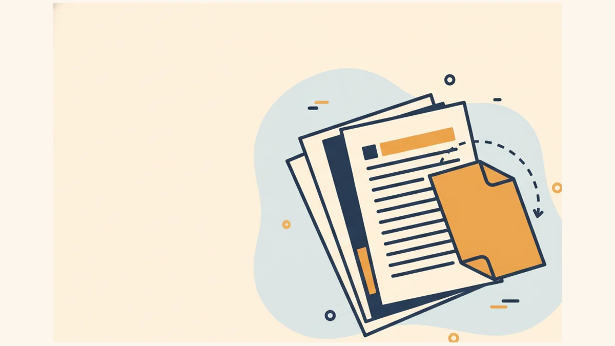 Illustration of PDF pages being rearranged, with one page lifted from the stack