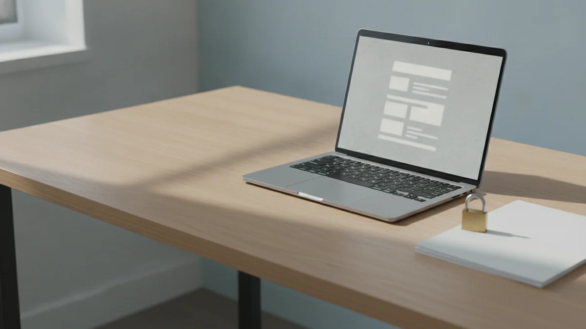 A laptop and a padlock on a desk, representing keeping PDF documents private